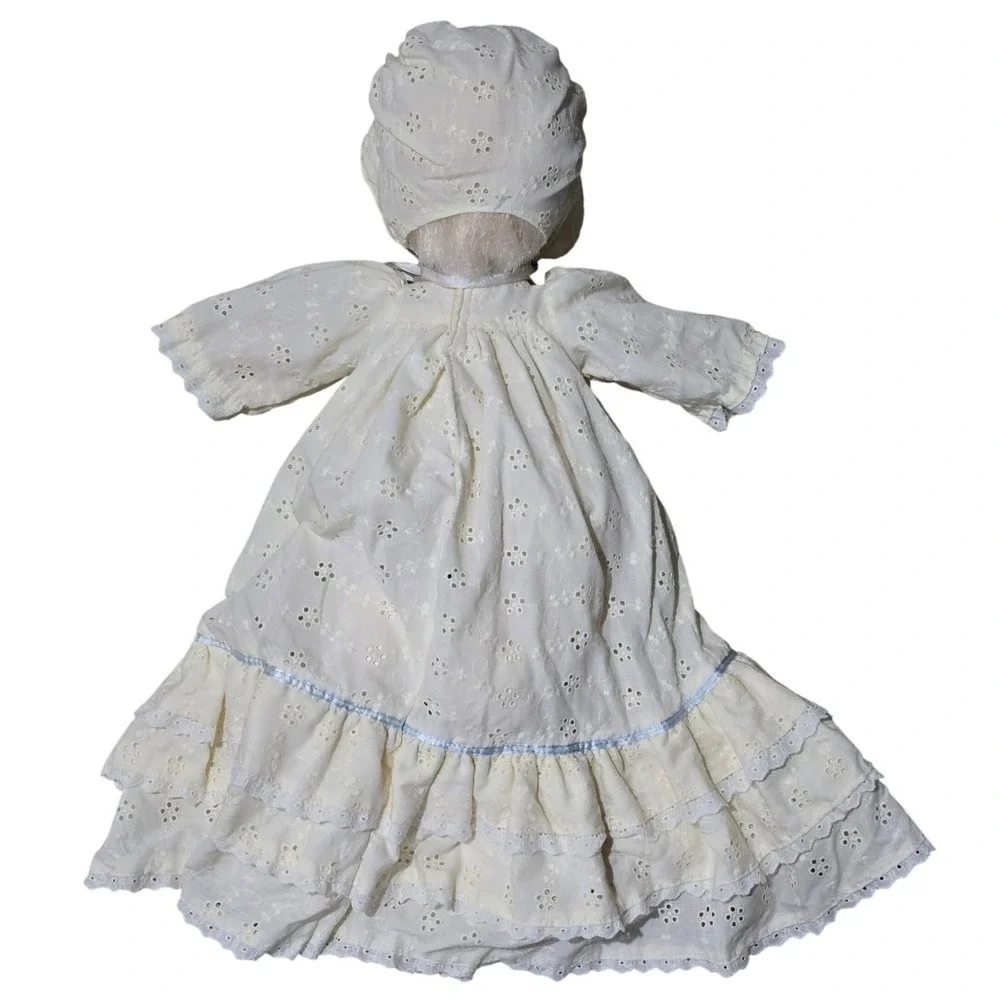 Vintage Precious Moments Jenny Soft Doll Eyelet Gown and Bonnet BLUE Christening